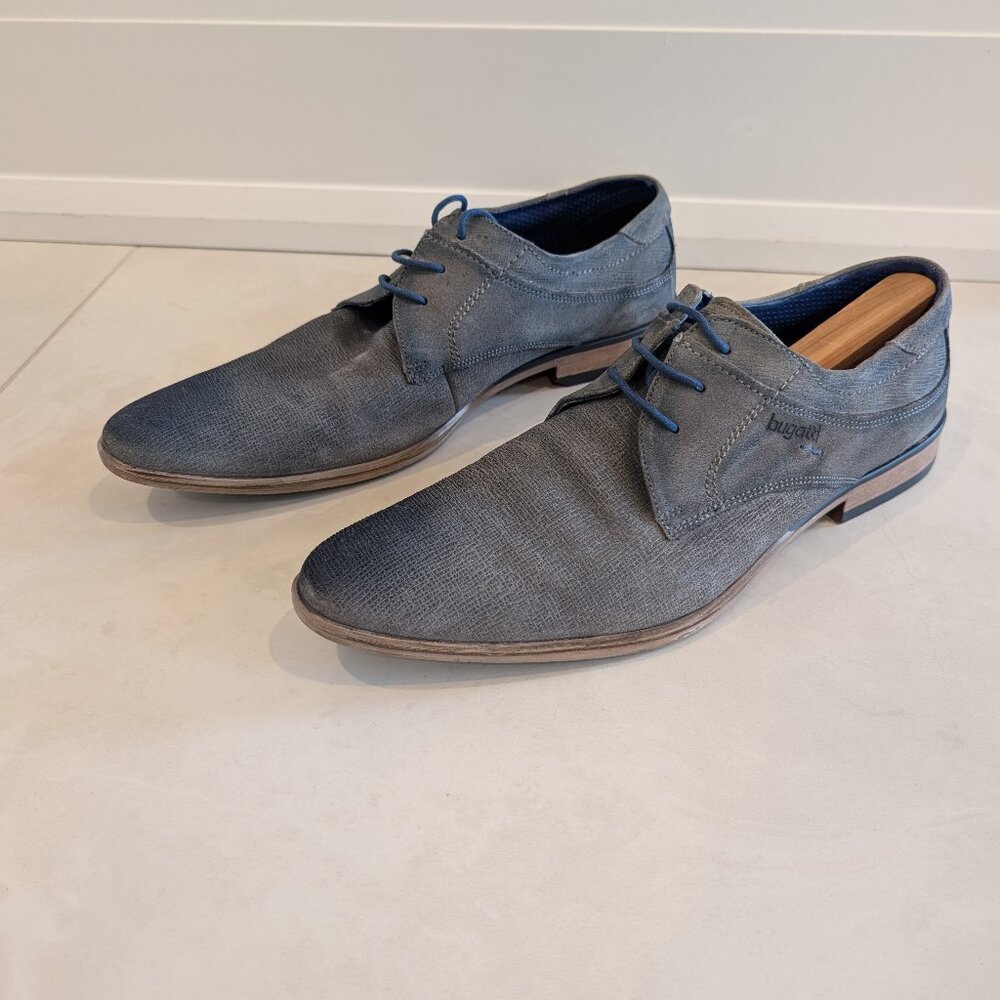 Bugatti Men's Blue size 45 Blue Textured Leather Derby Shoes